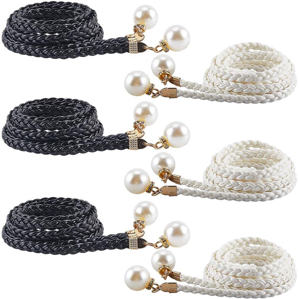 1867 6pcs Thin Braided Belt Pu Leather 54.37 Inch Boho Knotted Waistband